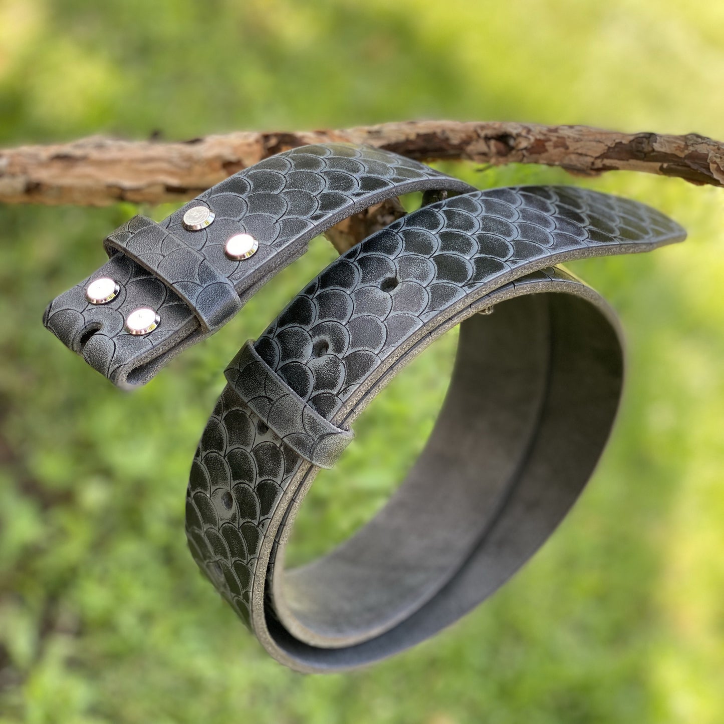 Leather Belt Blank with Scales (WITHOUT BUCKLE) Gray