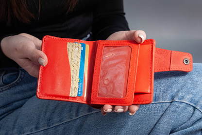 Red Leather Wallet with "Sun" Embossing