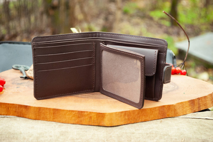 Men's Brown Leather Wallet with Ukrainian Trident Embossing