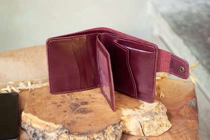 Maroon Leather Wallet with Lavender Embossing