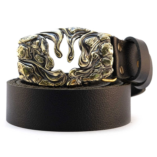 Leather Belt "Trident from Lava" with Brass Buckle