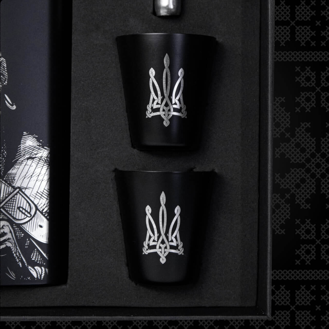 "Cossack Fury" Steel Flask with Two Shot Glasses ⦁ Patriotic Gift Set for Men