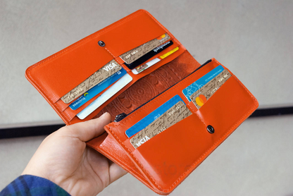 Orange Long Leather Wallet with Sun Embossing