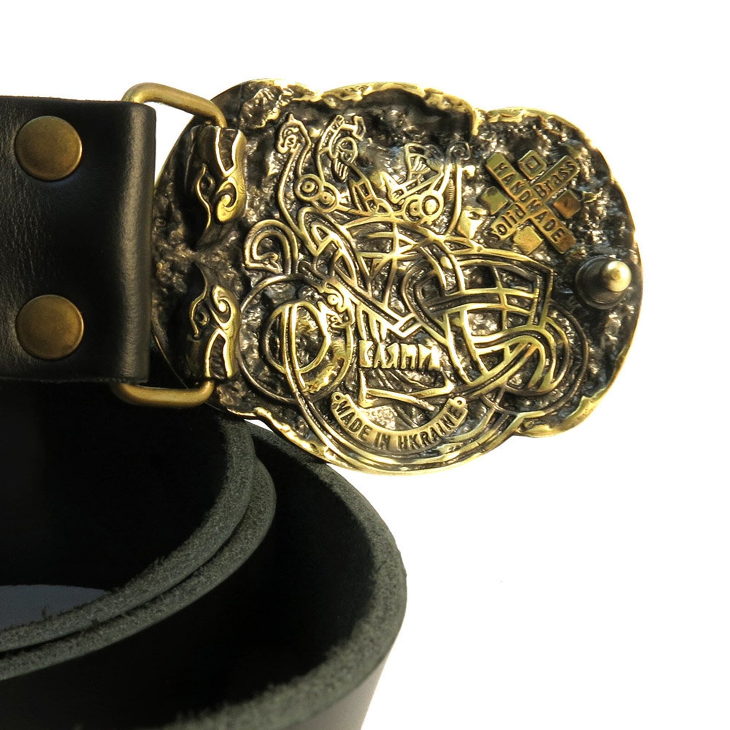 Leather Belt "Jormungandr" with Brass Buckle