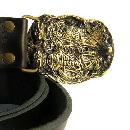 Leather Belt "Jormungandr" with Brass Buckle