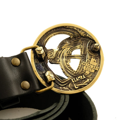 Leather Belt "Ouroboros" with Brass Buckle