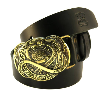 Leather Belt "Jormungandr" with Brass Buckle