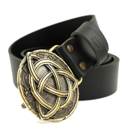 Leather Belt "Triquetra" with Brass Buckle