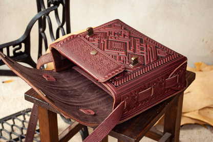 Burgundy Handcrafted Leather Briefcase with Embossing