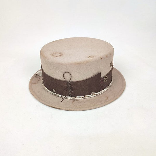 Canotier Hat with Distressed Leather