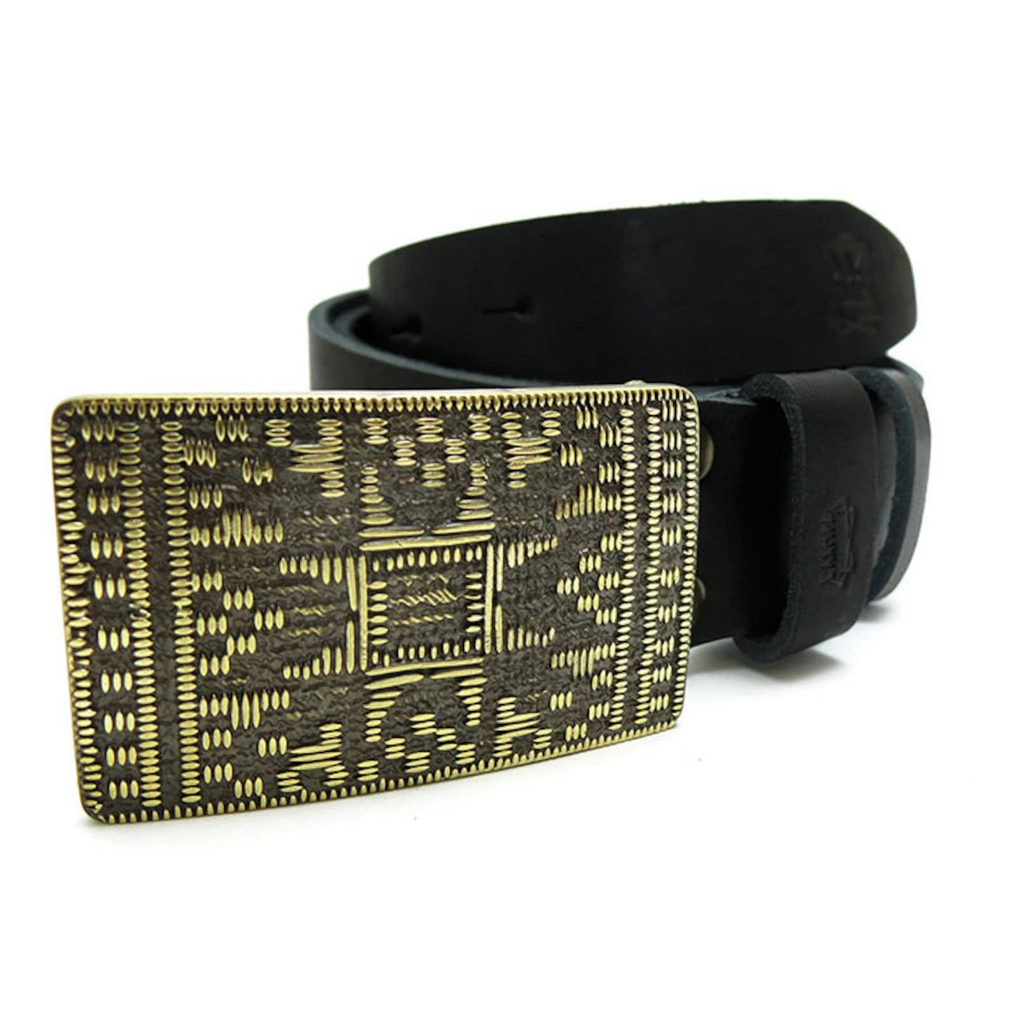 Leather Belt with Handmade Brass Buckle "Plakhta"