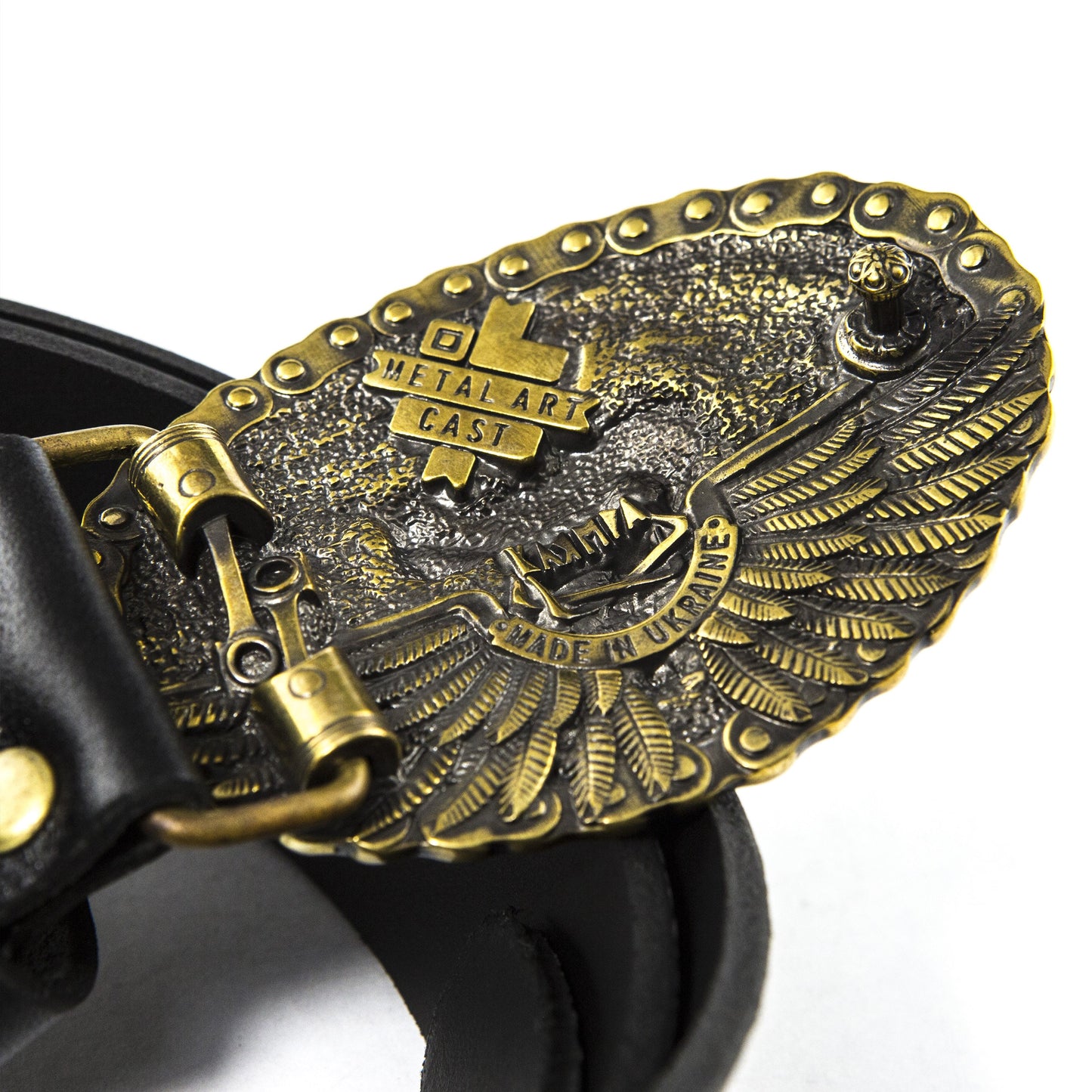 Leather Belt with Solid Brass Buckle "Born to be Free"