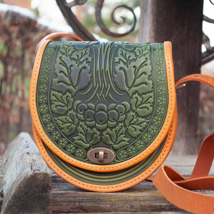 Olive and Ginger Leather Crossbody Bag with Boho Embossing