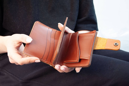 Women's Leather Wallet with Wheat Embossing (Rusty-Brown)