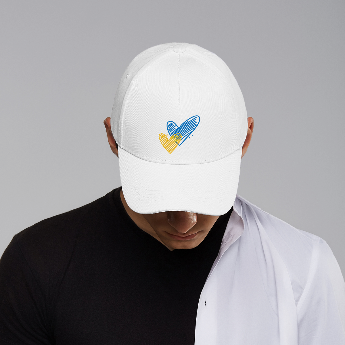 Cap with Patriotic Print "Heart of Ukraine" (White)