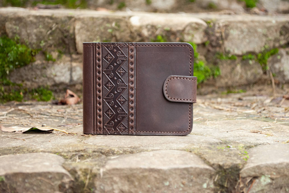 Brown Men's Leather Wallet with Embossed Embroidery Design