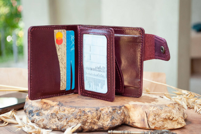 Maroon Leather Wallet with Lavender Embossing