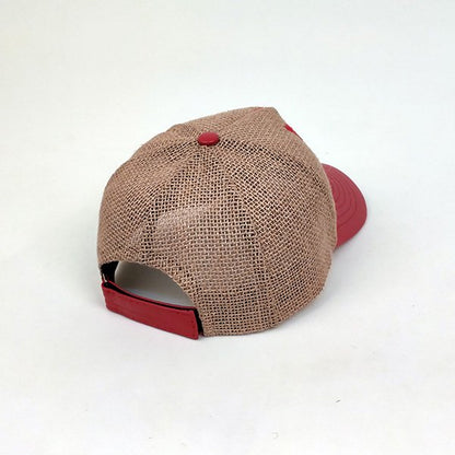 Linen Cap with Tryzub Emblem (Red)