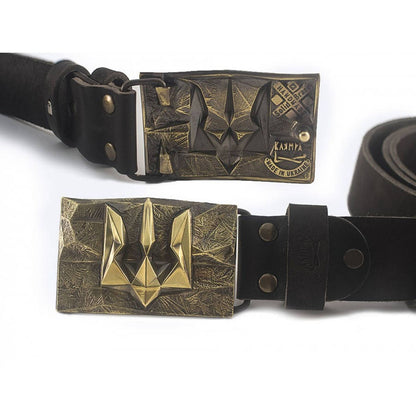 Leather Belt "Ice and Fire" with Brass Buckle