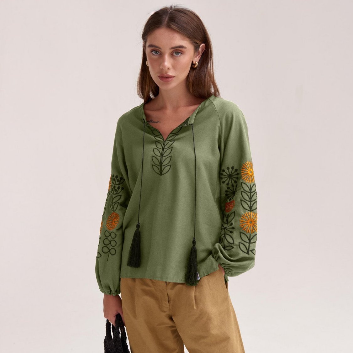 Women's Embroidered Blouse (Vyshyvanka) "Sunflowers" Khaki