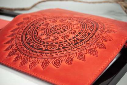 Women's Long Red Leather Wallet with "Mandala" Embossing