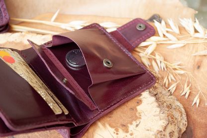 Maroon Leather Wallet with Lavender Embossing