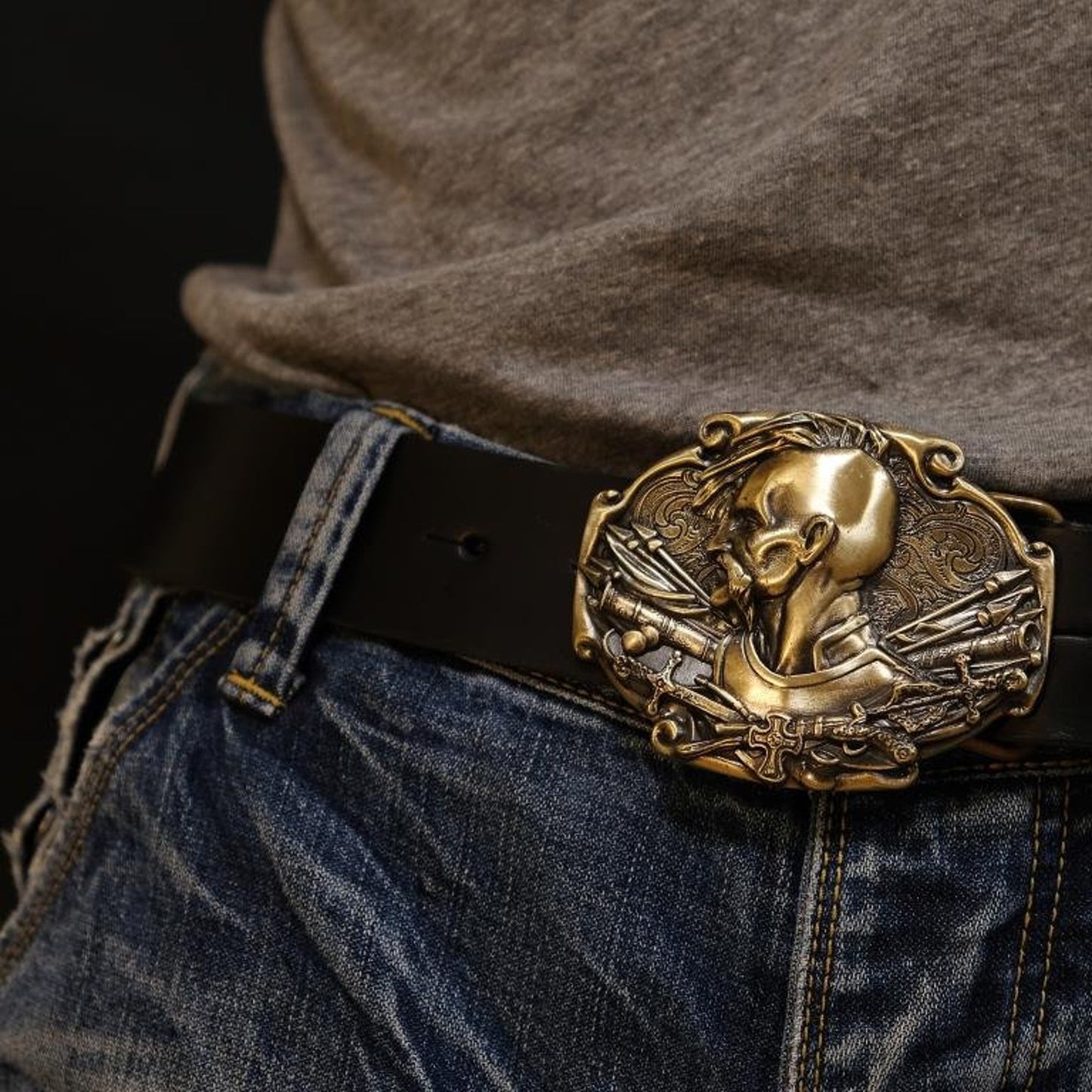 Leather Belt "Cossack" with Brass Buckle