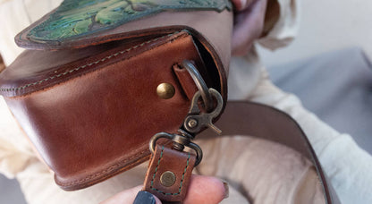 Handcrafted "Leaf" Shoulder Bag with Hand-Painted Italian Leather - Chestnut Brown