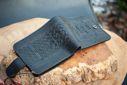 Men's Black Leather Wallet with Ukrainian Trident Embossing