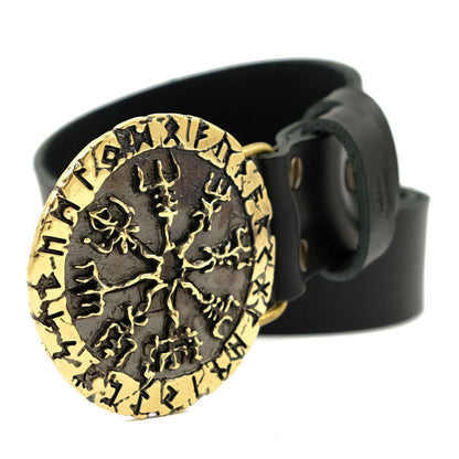 Leather Belt "Vegvisir" with Brass Buckle