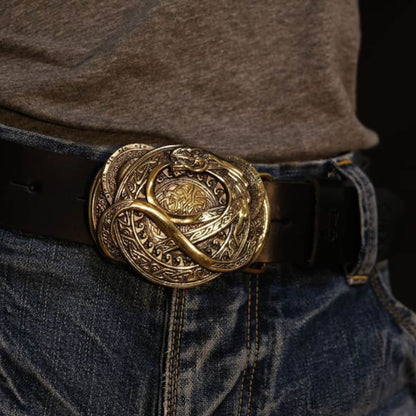 Leather Belt "Jormungandr" with Brass Buckle