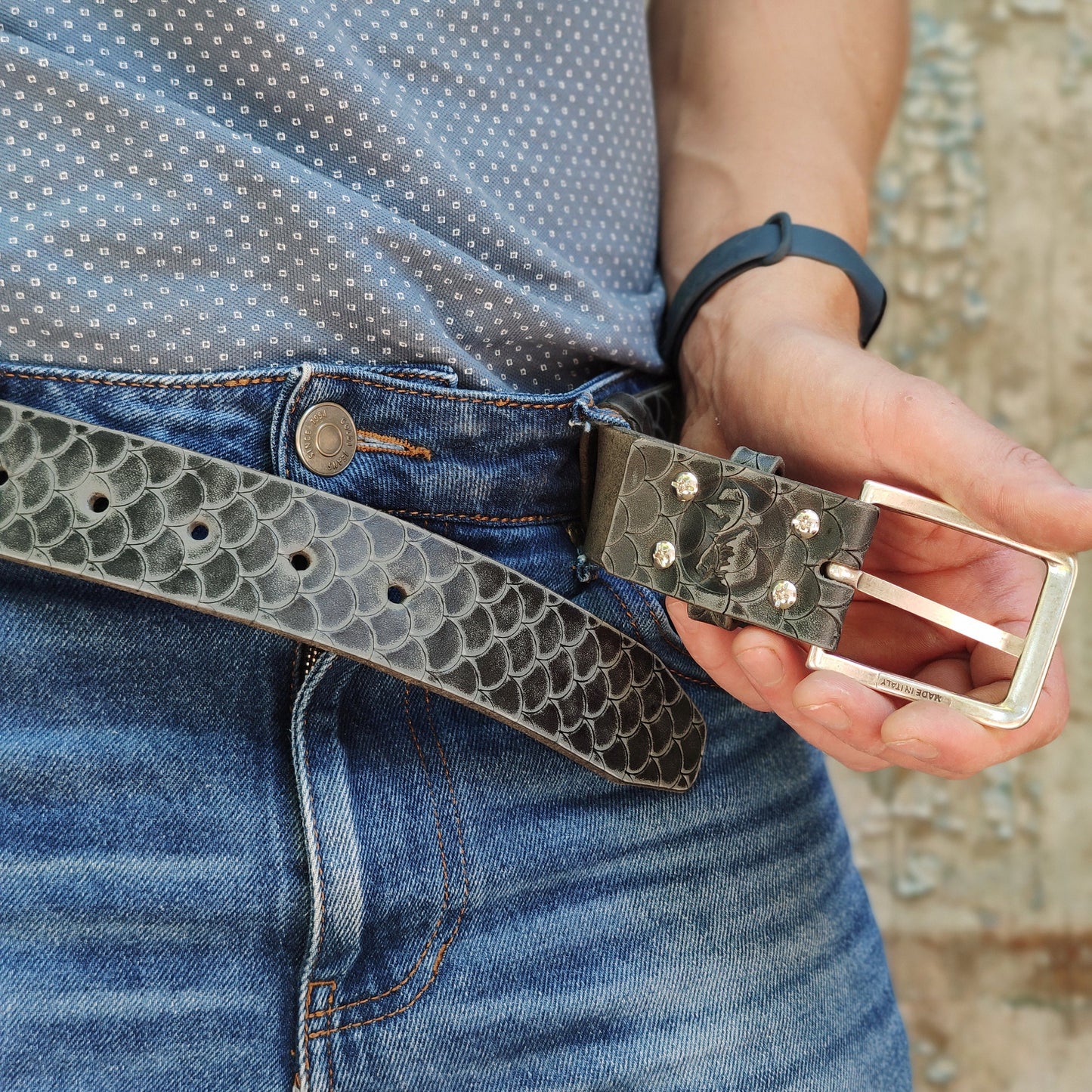 Leather Belt Blank with Scales (WITHOUT BUCKLE) Gray