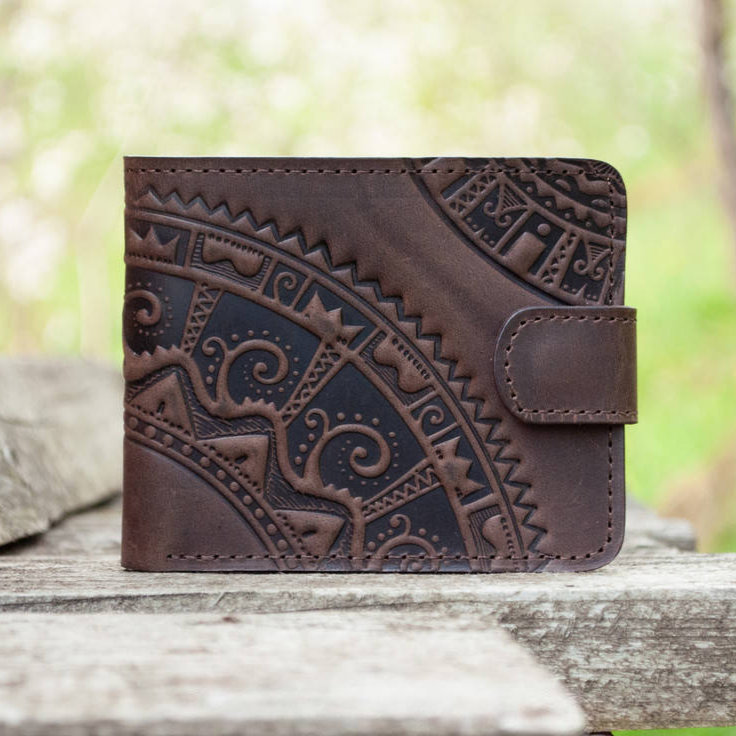 Brown Men's Leather Wallet with "Milky Way" Embossed Design