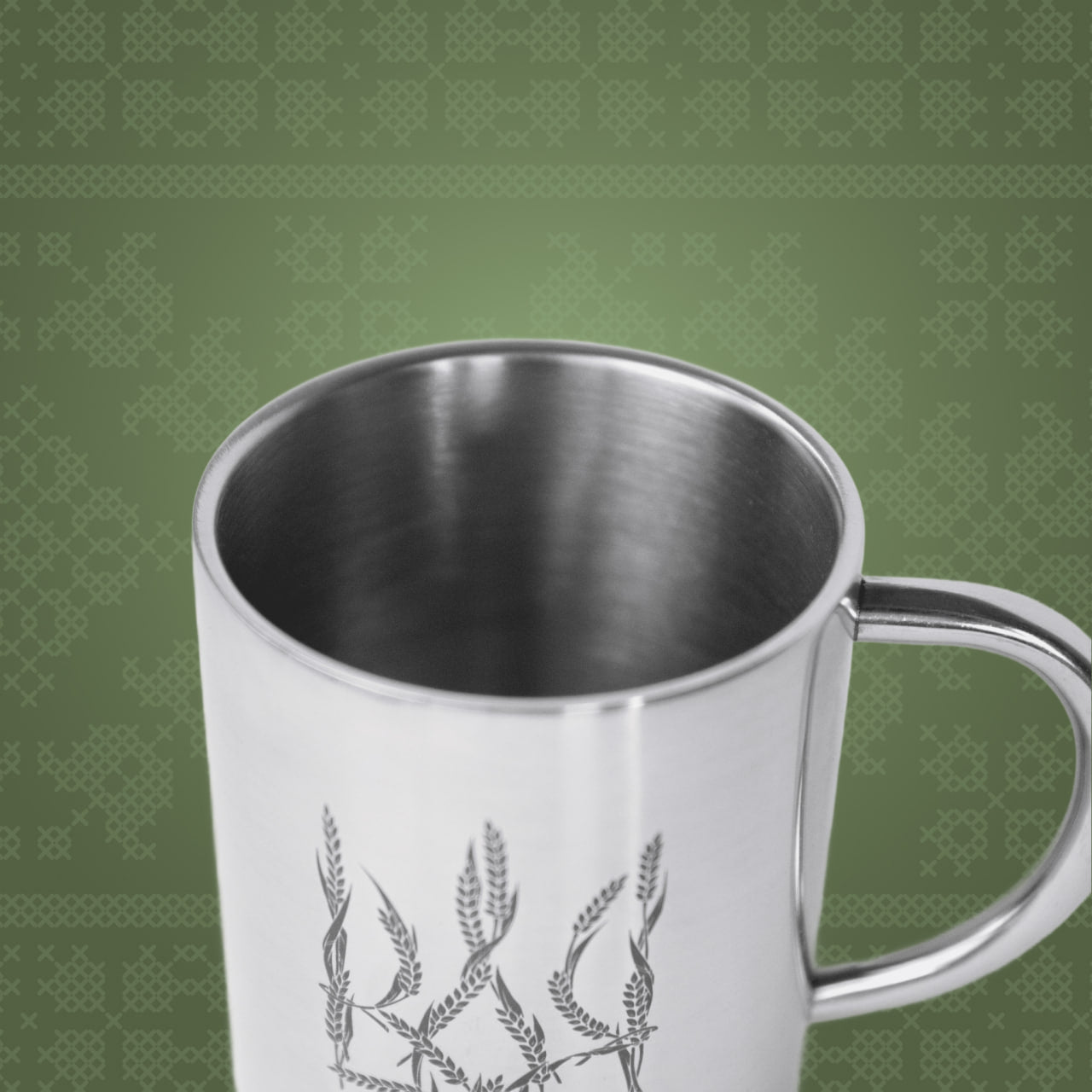 Silver Metal Mug "Ukrainian Coat of Arms" with Wheat Stalks