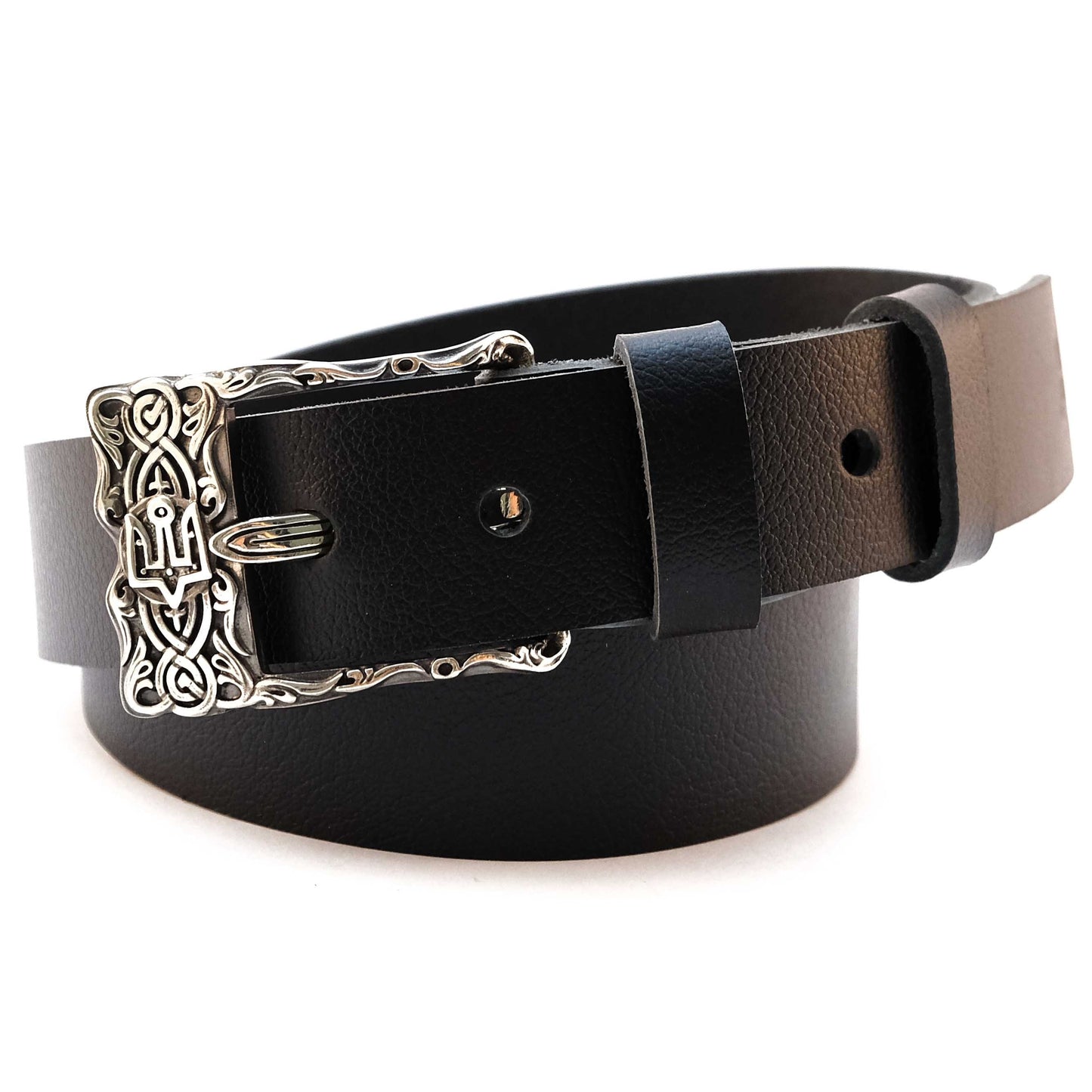 Leather Belt with Classic Nickel Silver Buckle "Knyazhy"