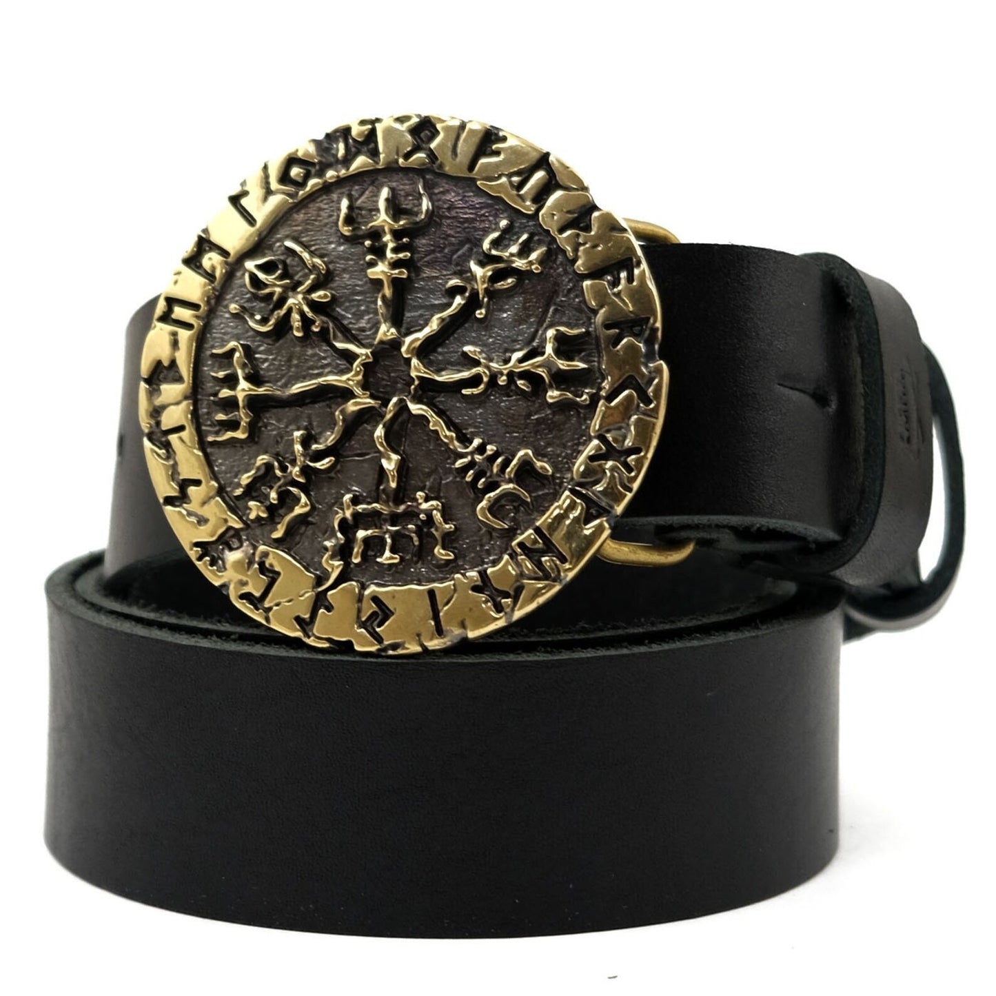 Leather Belt "Vegvisir" with Brass Buckle