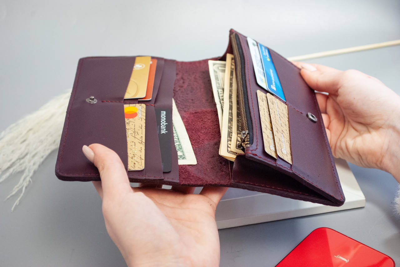 Burgundy Long Leather Wallet