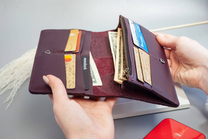 Burgundy Long Leather Wallet