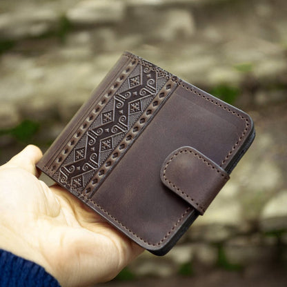 Brown Men's Leather Wallet with Embossed Embroidery Design