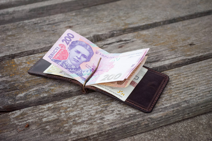 Dark Brown Leather Money Clip with "Sun" Mandala Embossing