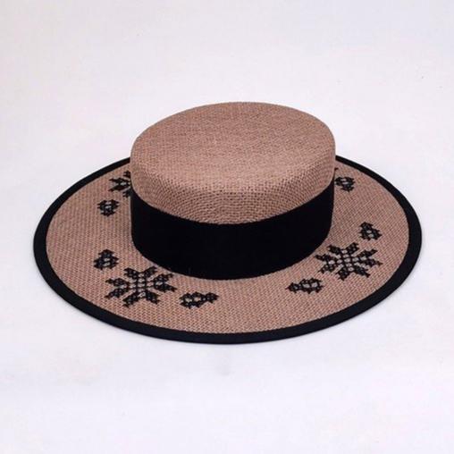 Canotier Hat with Embroidery (Black)