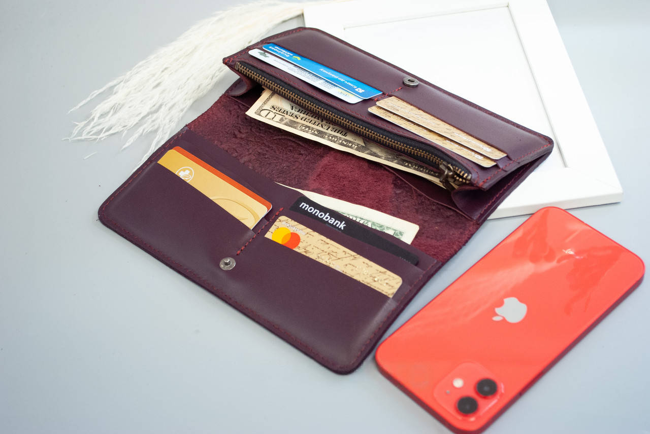 Burgundy Long Leather Wallet