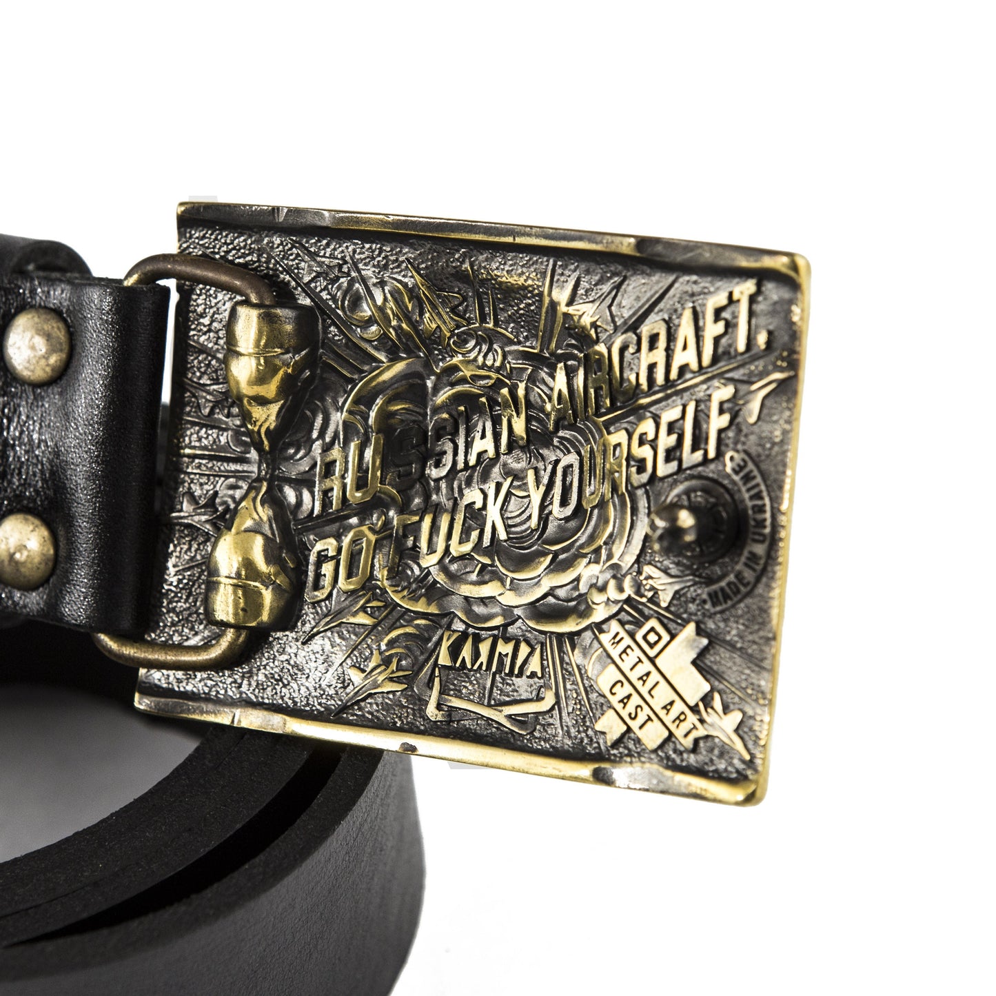 Leather Belt "Ghost of Kyiv" with Brass Buckle