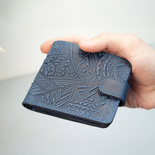 Dark Blue Leather Wallet with Carpathian Embossing