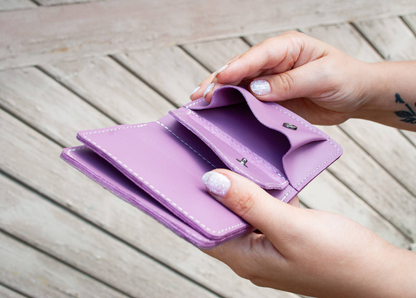 Women's Leather Wallet with Lavender Embossing and Hand-Painting