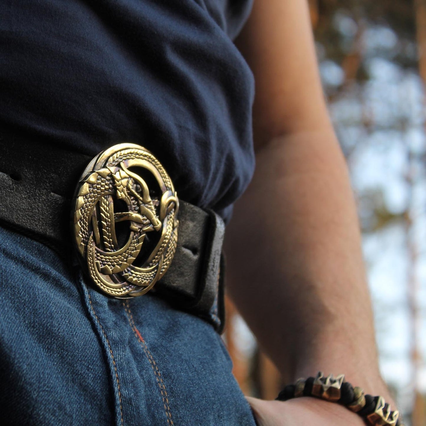 Leather Belt "Ouroboros" with Brass Buckle