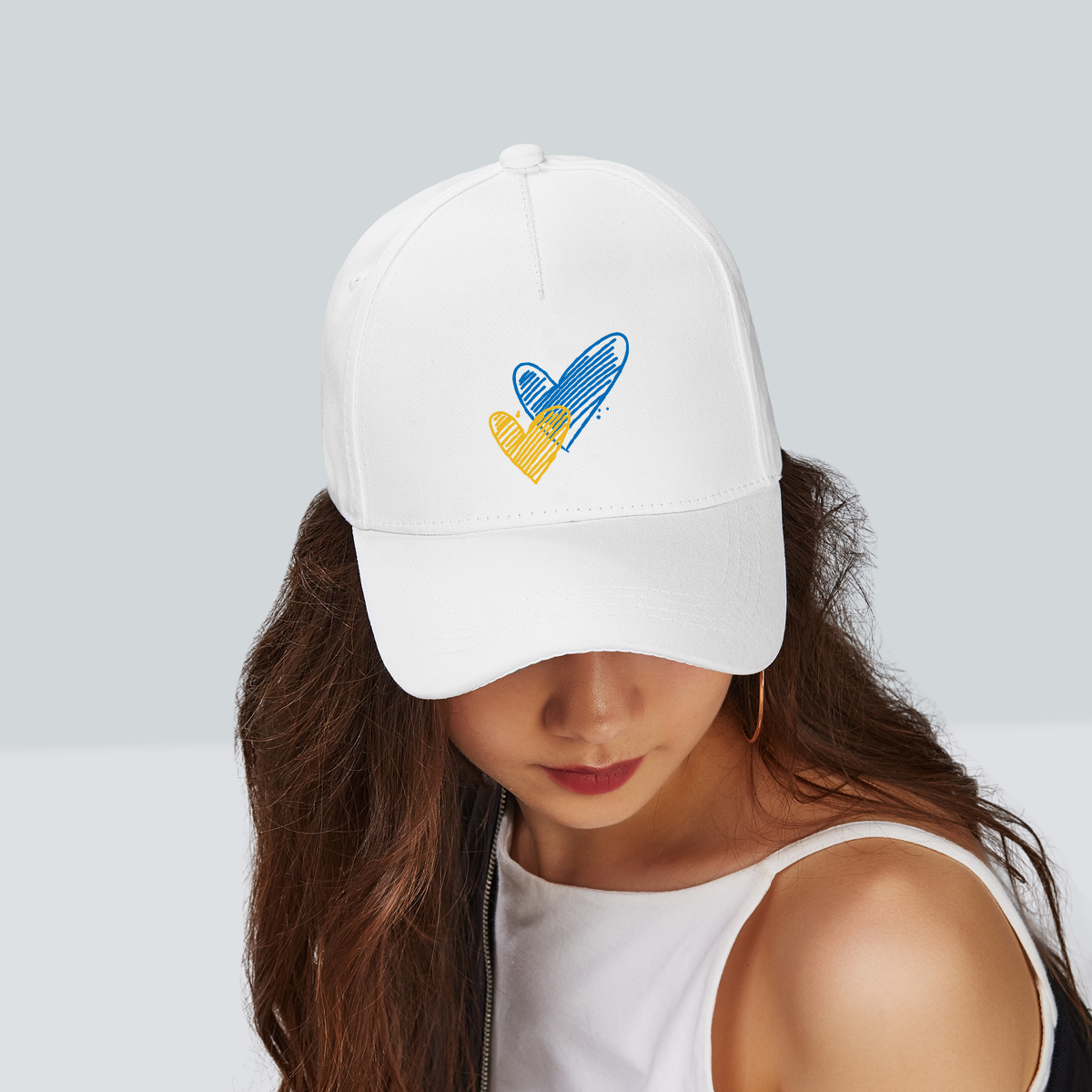 Cap with Patriotic Print "Heart of Ukraine" (White)