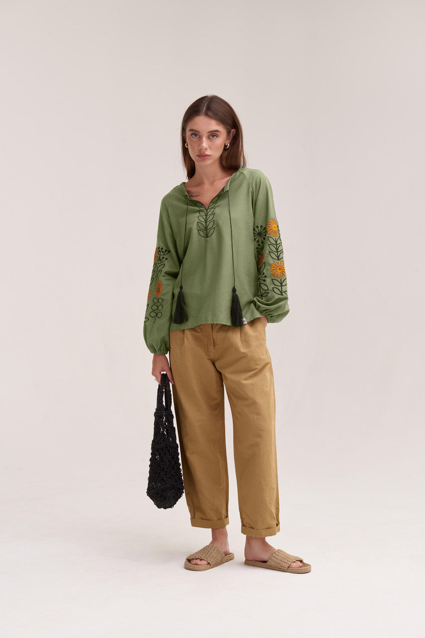 Women's Embroidered Blouse (Vyshyvanka) "Sunflowers" Khaki