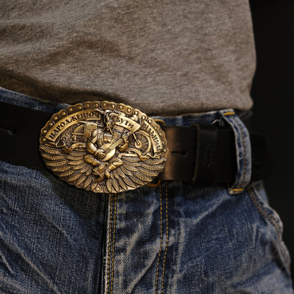 Leather Belt with Solid Brass Buckle "Born to be Free"