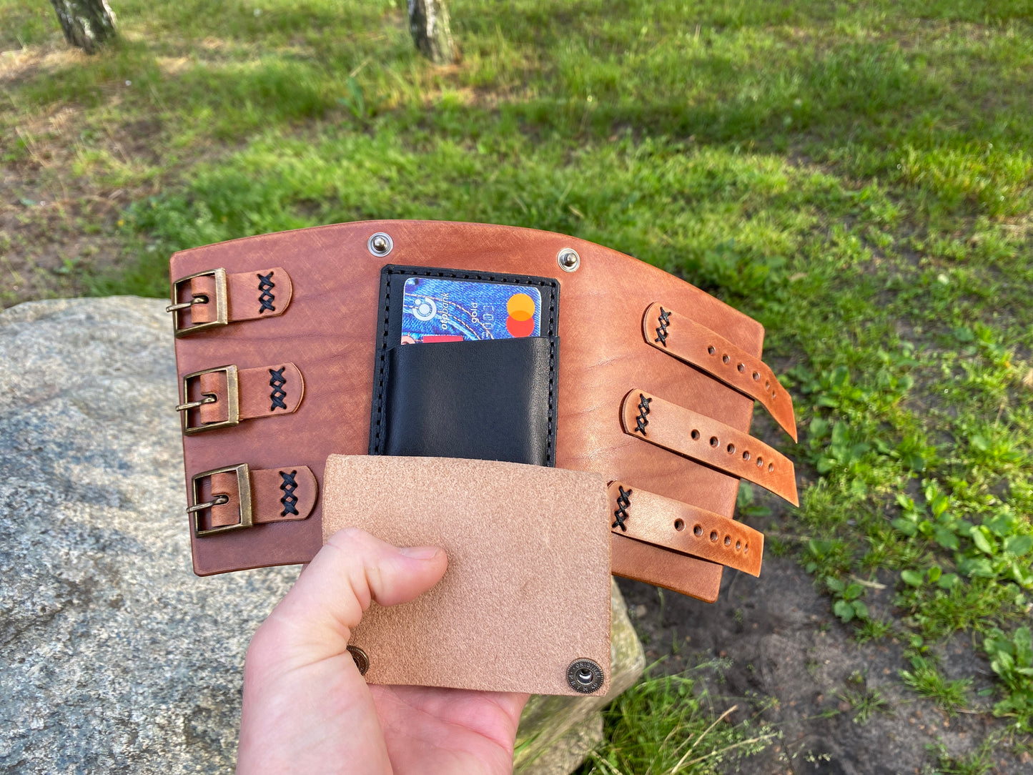 TAN Leather Wrist Wallet with Personalization